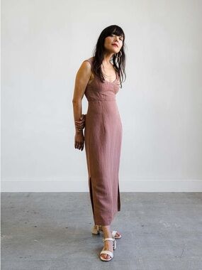 WALTZ Bralette Midi Dress in Clay Sleeveless Linen Blend Womens‎ Size XS
